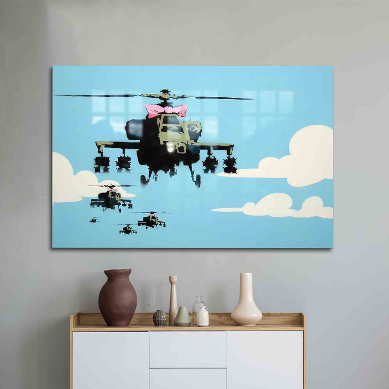 Art mural en verre Street Graffiti Helopter, H 47,2 po x l 70,9 po
