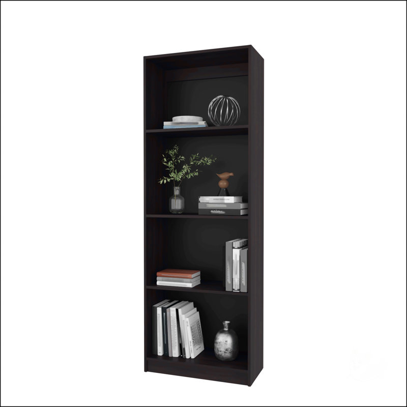 Bibliothèque plate en noyer teinté avec rangement ouvert et 4 tablettes, (4 tablettes) H 71 po x l 24,7 po x P 11,7 po