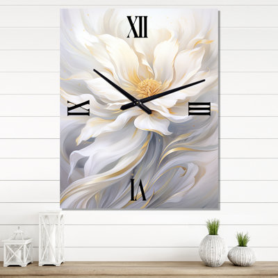 Dreamy White Digital Spring Flowers IV - Fractals Wall Clock