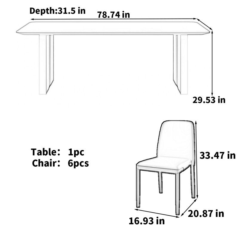 Table rectangulaire italienne moderne et minimaliste, H 29,53 po x L 78,74 po x l 31,5 po