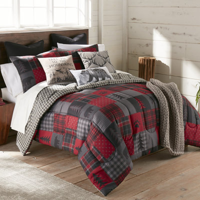 Ensemble d'édredon réversible en microfibre rouge / noir / gris 3 pièces red forest