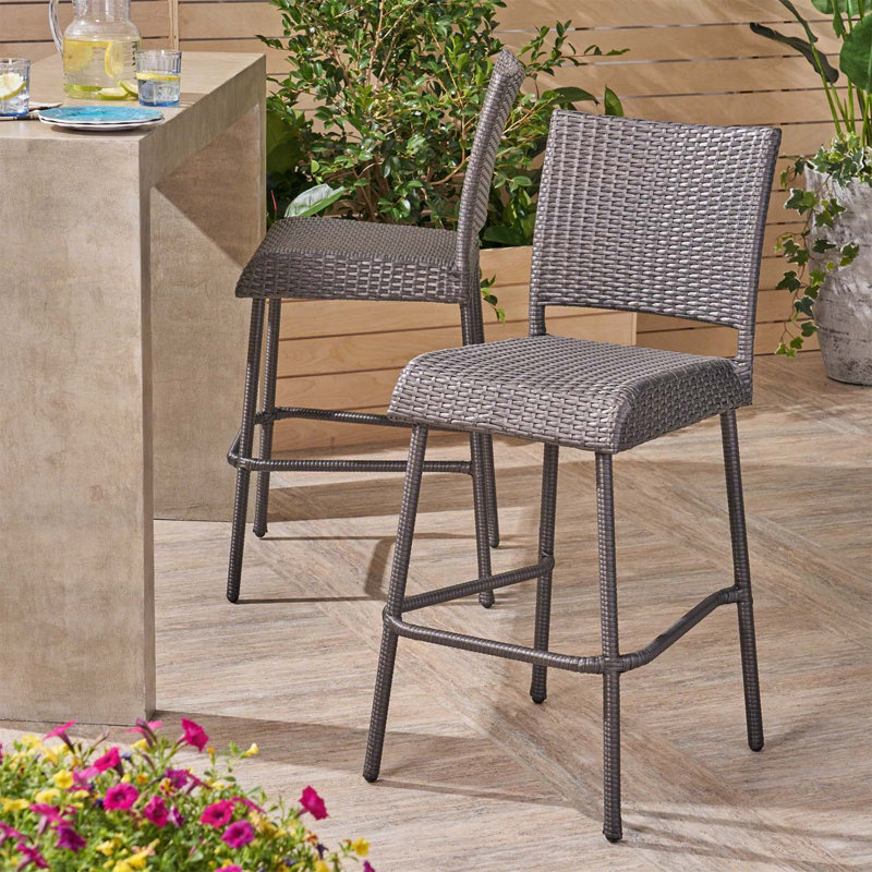 Ensemble de 2 tabourets de bar 29 po en rotin de polyuréthane pour l'extérieur, sans accoudoirs, confortables et durables