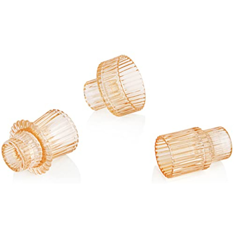 Glass Candlestick Holders Tealight Candle Holders For Table Centerpieces, Wedding Decor And Dinner Party (3 Pcs, Yellow)
