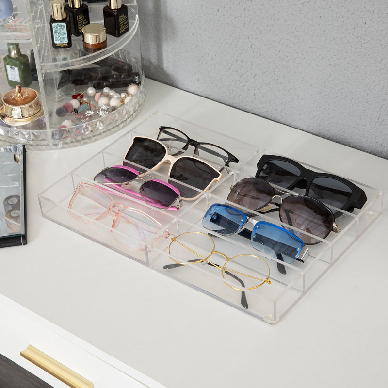 8 Slot Acrylic Sunglasses Jewellery Organiser Tray, Clear