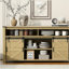 Buffet avec porte de grange coulissante et panneaux grillagés, buffet de ferme avec rangement ouvert-1473141253