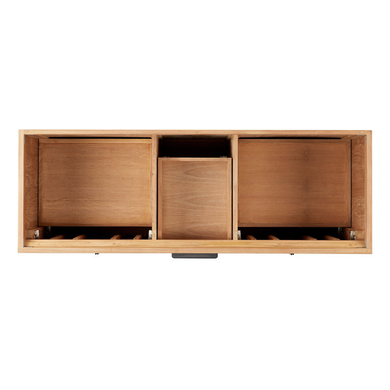 60" Aliso Double Bathroom Vanity Set with Oval Undermount Sinks, Feathered White Quartz, Natural Teak