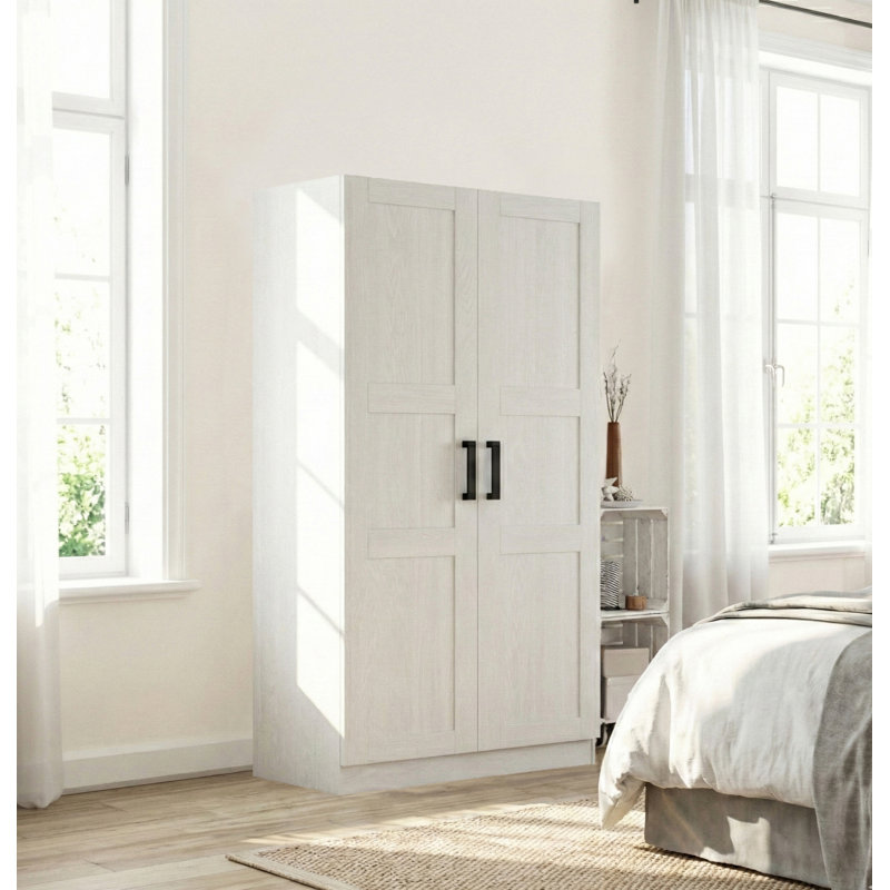 Garde-robe 2 portes - penderie avec plusieurs tablettes, Blanc