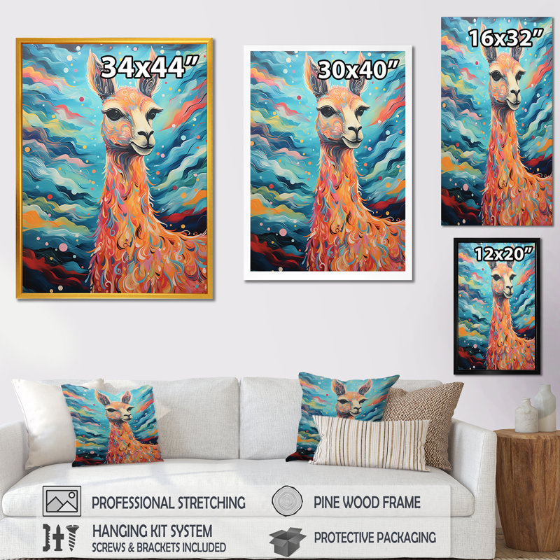 Portrait lumineux d'un lama - lama, Toile tendue, H 32 po x l 24 po