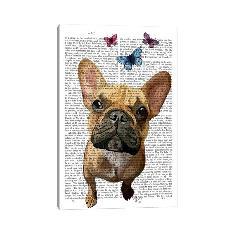 Brown French Bulldog & Butterflies by Fab Funky - Wrapped Canvas Print, 66.04 cm H x 45.72 cm W x 3.175 cm D