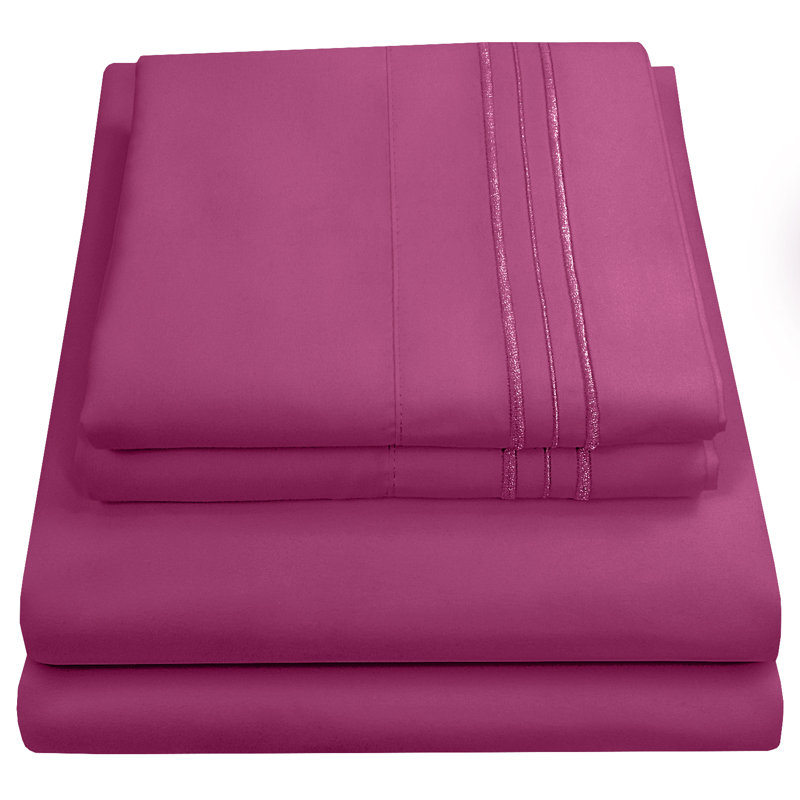 Luxurious Classic Soft Solid 1800 Series Microfiber Sheet Set, Various Colors and Sizes, Berry, Full