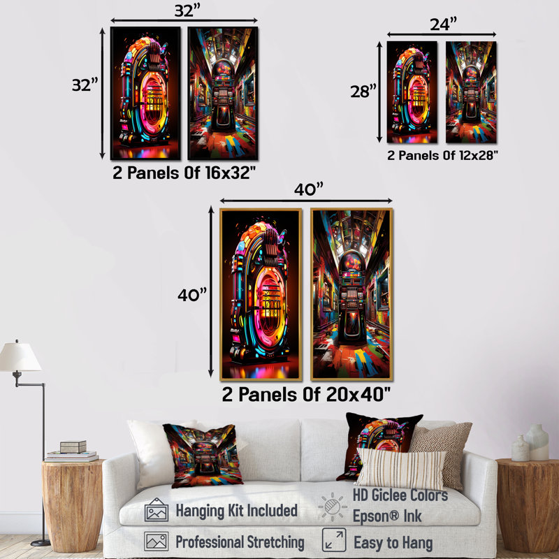 Ensemble de salon Jukebox Machine Neon Grooves I - Jukeboxes, H 28 po x l 25 po, Cadre flottant noir