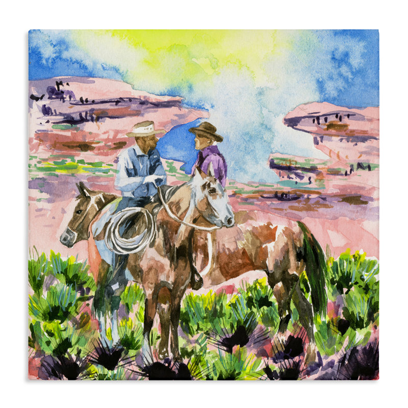«Cowboy Duo in Canyon», art mural sur toile par Melissa Wang, H 36 po x l 36 po