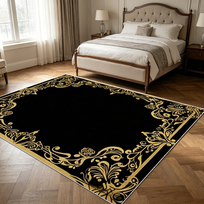 1PC vintage gold baroque filigree area rugs for Living Room, Soft and Comfortable, Suitable for all seasons, easy-to-maintain, machine washable Indoor floor mat, Under Table Farmhouse suitable for dining table, bedroom, entryway, kitchen, home