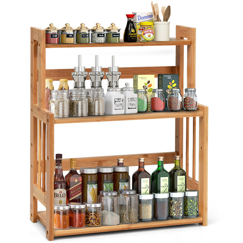 Freestanding Bamboo Spice Rack with Adjustable Racks