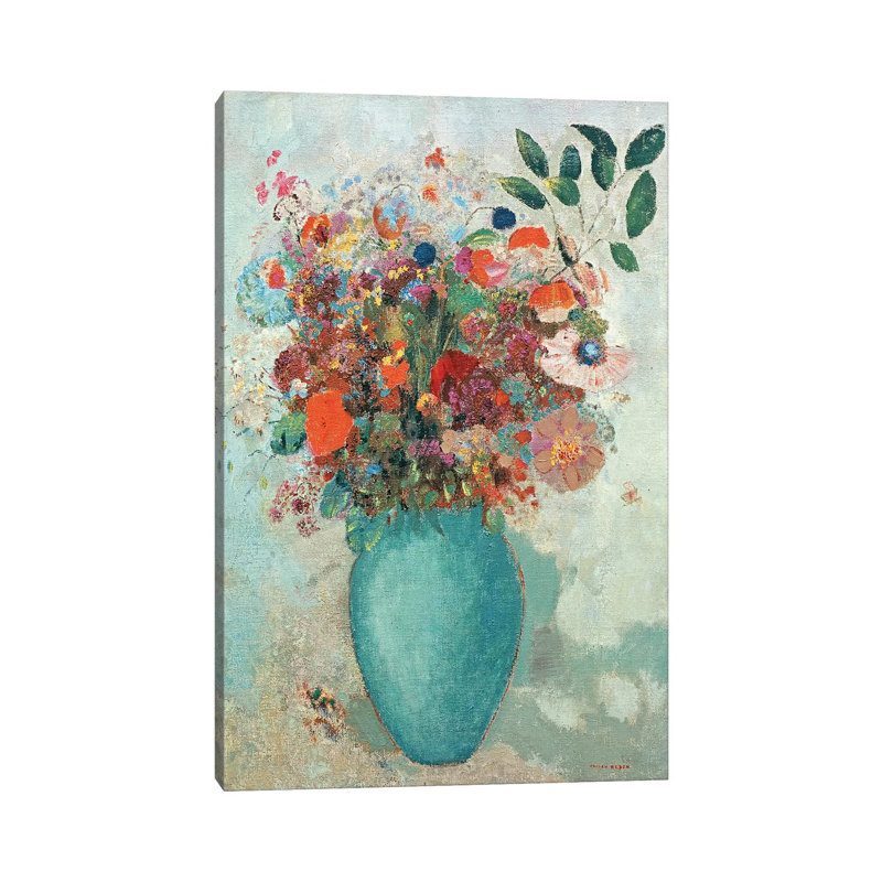 Fleurs dans un vase turquoise, c.1912 - reproduction d'art mural - toile tendue, H 12 po x l 8 po, Toile tendue