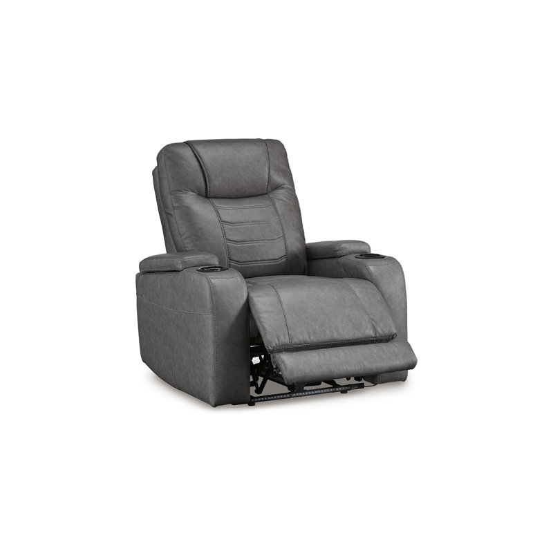Scon Power Recliner Chair, 37 Inch, LED Light, Faux Leather, Gray