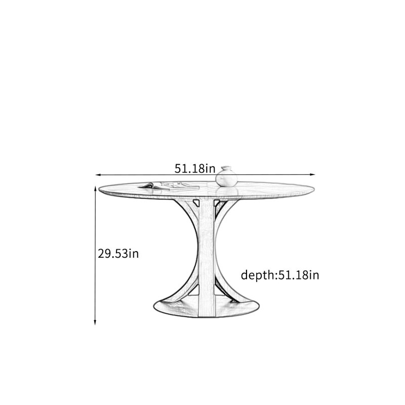 Table de salle à manger en bois de frêne massif, H 29,53 po x L 51,18 po x l 51,18 po
