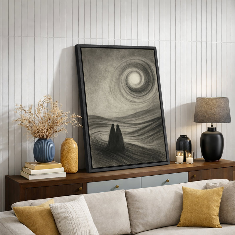 Abstrait au clair de lune, paysage, décoration murale, impression sur toile encadrée, H 36 po x l 24 po, Structure noire