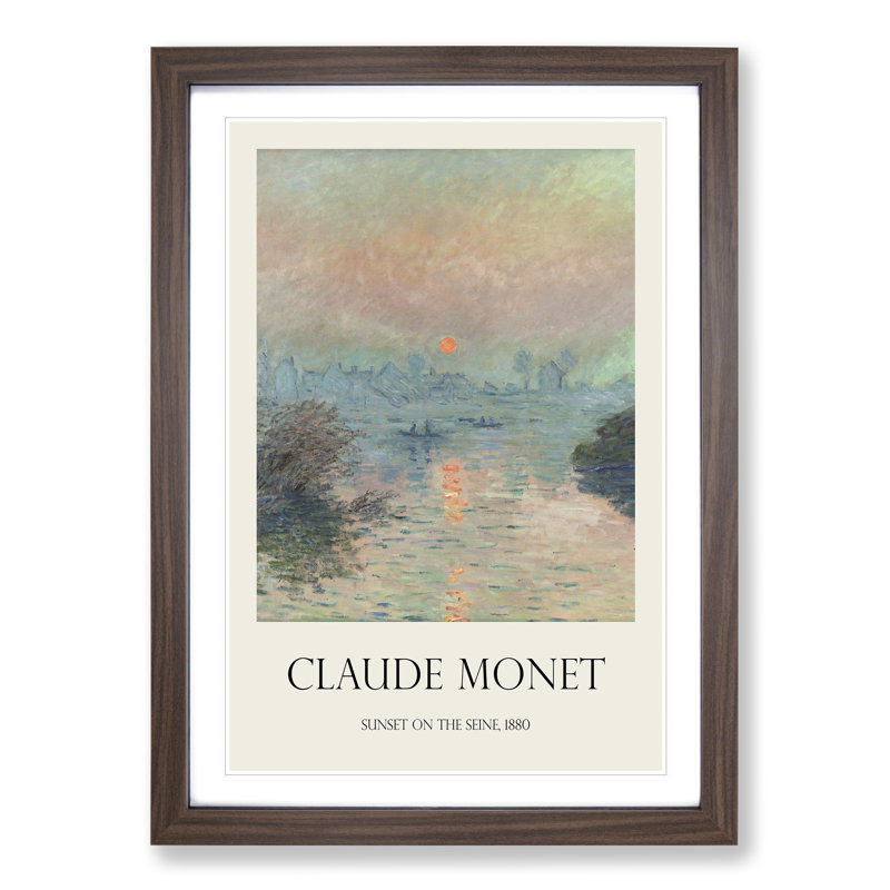 Sun Setting On The Seine by Claude Monet - Single Picture Frame Print, Walnut Framed, 65cm H x 48cm W x 2cm D