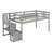 Twin Wooden Low Loft Beds With Two Step Stairs Storage-1922592595
