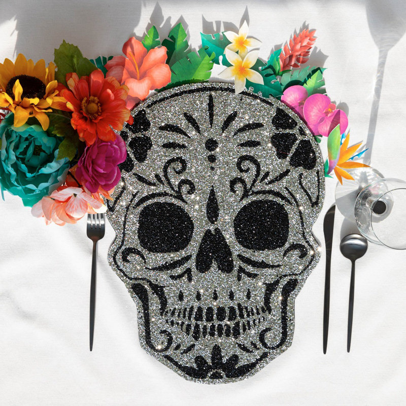 Sparkles Home | Napperon Luminous Sugar Skull avec strass | Décoration de table d'Halloween