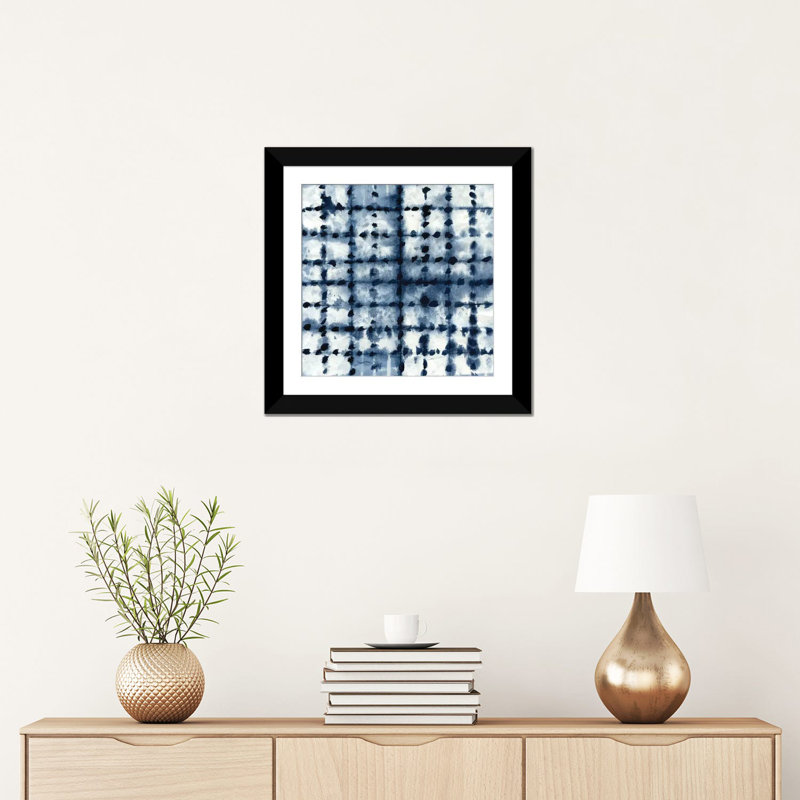 «Shibori Patchwork», impression sur toile, Papier d'art encadré noir, Blanc, H 24 po x l 24 po x P 1 po