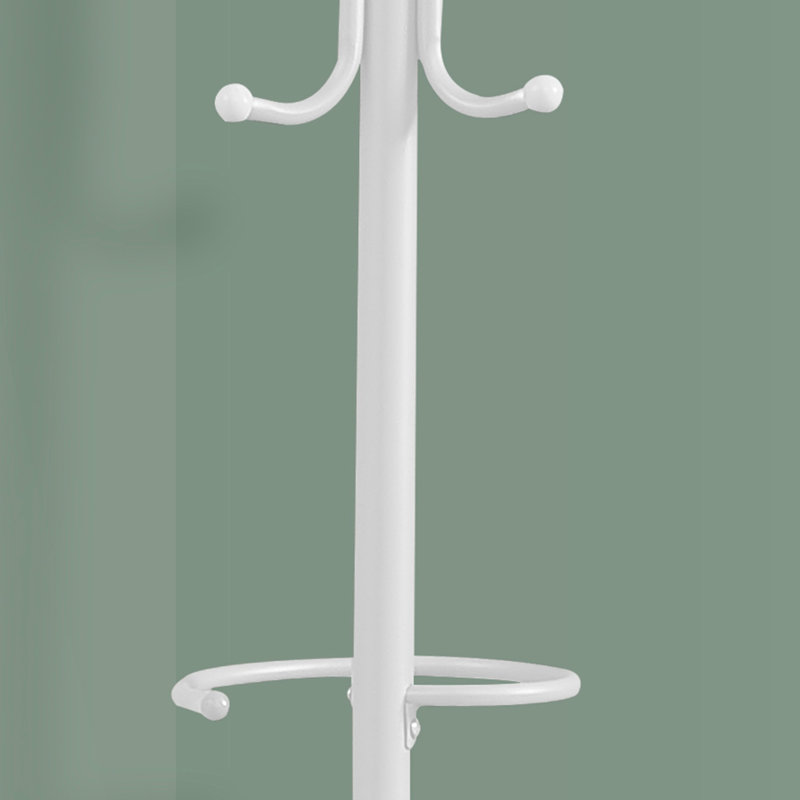 White Metal Free Standing Coat Rack With 6 Hooks And Umbrella Holder, Ideal For Entryways And Small Spaces, White