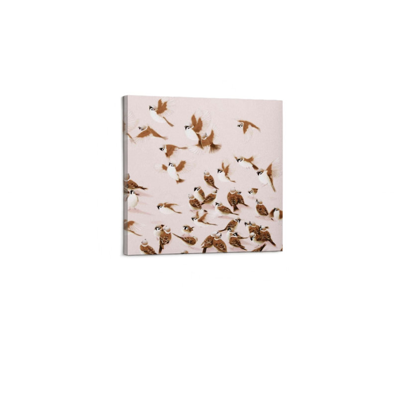 «Pink Bird Sparrow», reproduction sur toile, art mural moderne de 24 po x 24 po