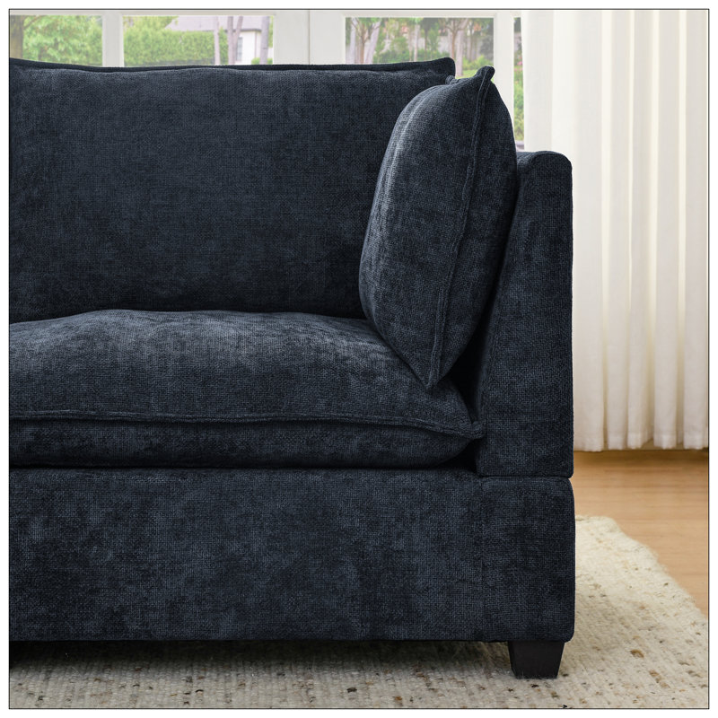 Canapé modulaire à 4 places avec 2 repose-pieds en tissu chenille Comfy Cloud, Bleu