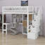 Wood Loft Bed With Built-In Desk, LED, Storage Shelves, Cabinets And Staircase-954693434