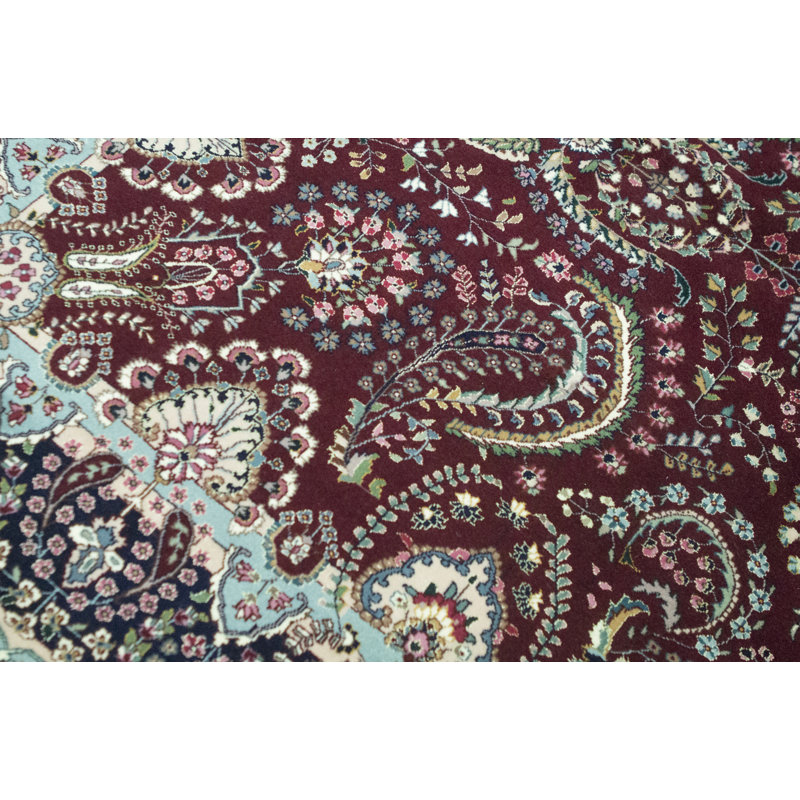 Tapis rouge et bleu marine noué à la main de haute qualité