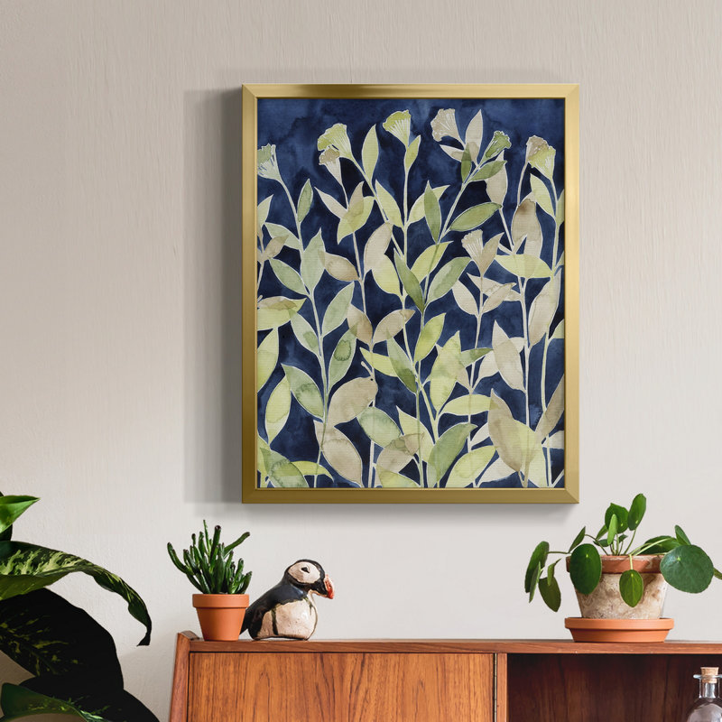 Indigo Blooming Night I - Toile encadrée de qualité supérieure - prête à être accrochée