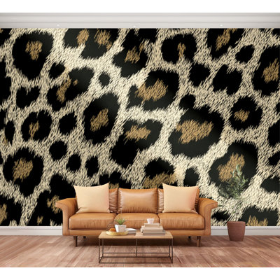 Papier peint mural autocollant à motif léopard beige, motif peau de félin sauvage, surface blanche, grand format, amovible et repositionnable, pour salon, chambre d'enfant, 254 cm (H) x 366 cm (L).
