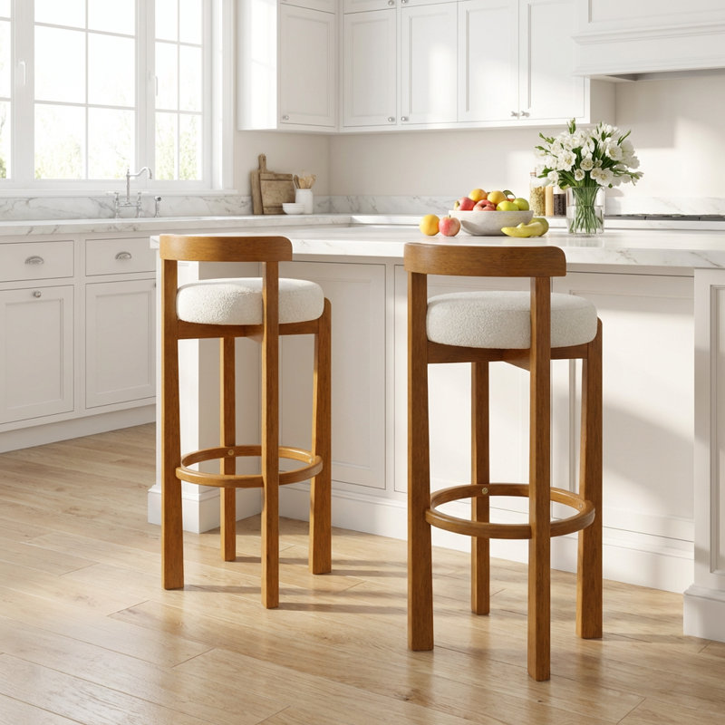 Ensemble de 2 tabourets de bar à dossier bas en bois avec sièges rembourrés doux et ergonomiques
