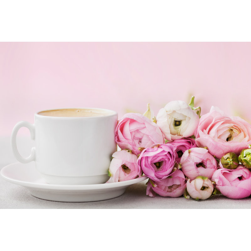 Ranunculus Flowers And Coffee - Wrapped Canvas Print, 81cm H x 122cm W x 3.8cm D