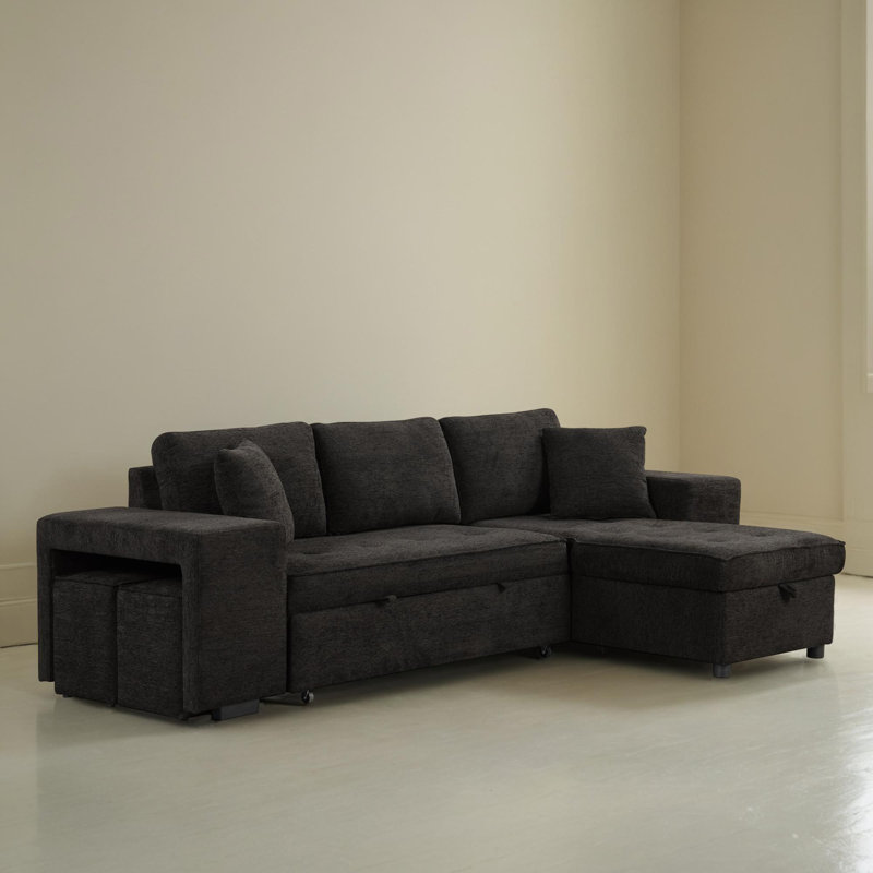 Canapé-lit modulaire réversible de 105 po en forme de L, Chenille gris anthracite