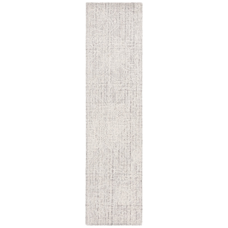 Ebony Hand Tufted Wool/Cotton/Pet Floral Rug in Ivory/Gray, Runner 2'3" x 9'