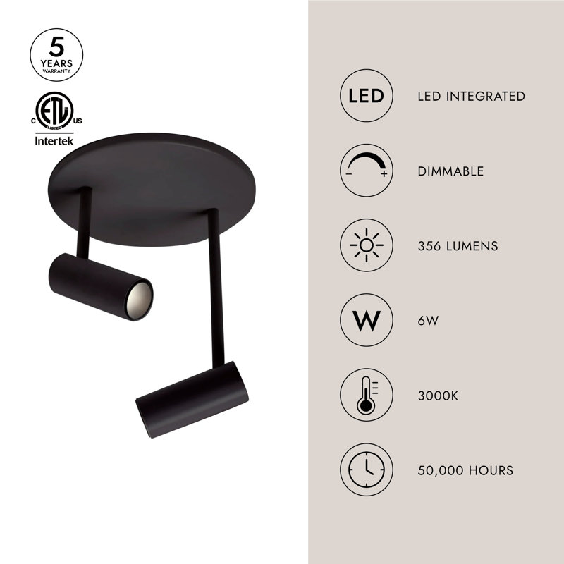 2 - Light LED Spotlight, White, 4.38" H x 4.75" W x 4.75" D