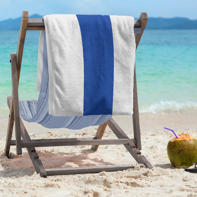 Lightweight Beach Towel, White/Blue/White, Poly/Cotton