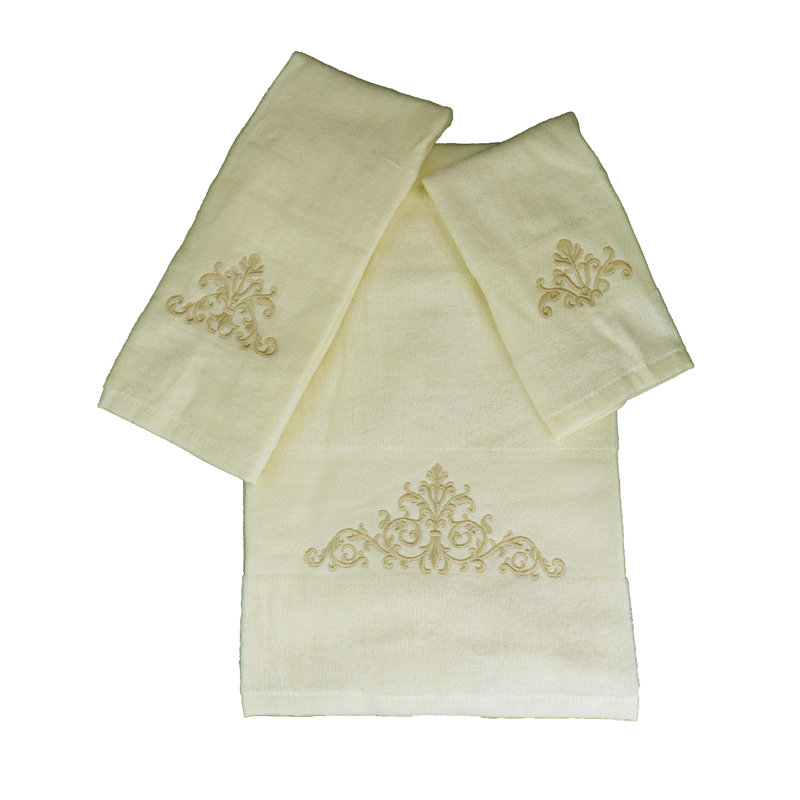 Ensemble de serviettes 3 pièces brodées Marina Luxury Home Decor Premium Luxury, Crème