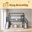 Lit mezzanine avec glissade et escalier, lit de jeu en métal avec tablettes de rangement, toit en forme de maison et conception silencieuse-2050839731-2050839729