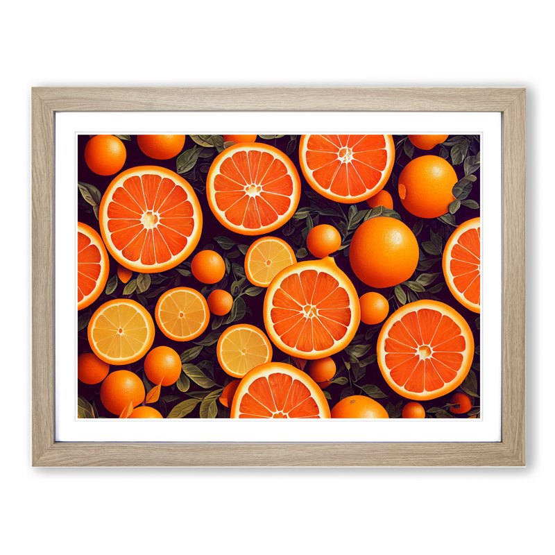 Sliced Orange Fruit - Framed Print, 46cm H x 64cm W x 2cm D, Oak