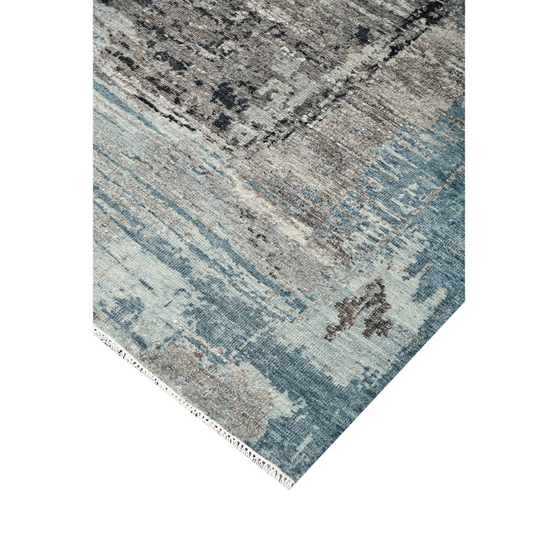 Tapis en laine / soie tissé à la main en bleu / argent