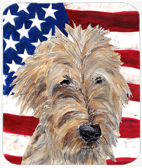 Trinx Patriotic Goldendoodle USA American Flag Glass Cutting Board ...