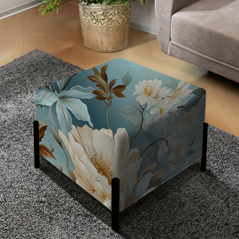 Beige Timeless Peony Delights - repose-pieds carré floral