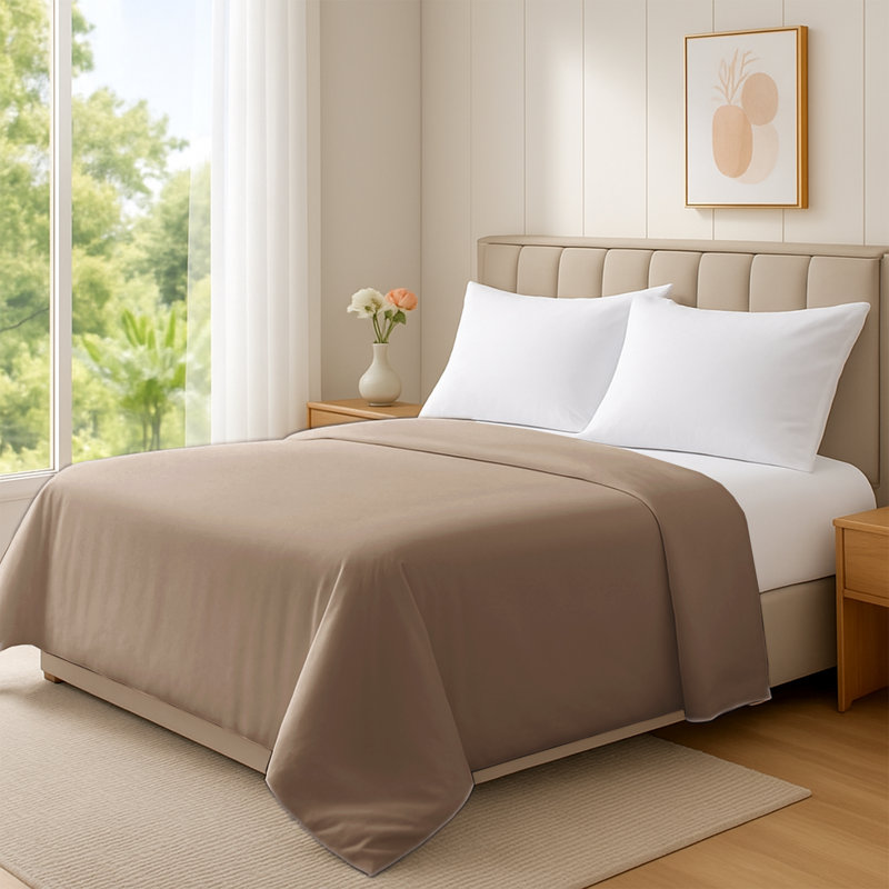 100% Cotton Standard Flat Sheet, Beige, Double (4'6)