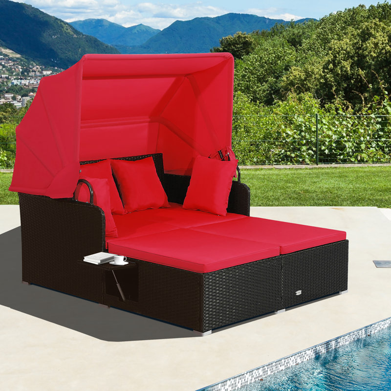Ardelis Outdoor Chaise Lounge with cushions, Red