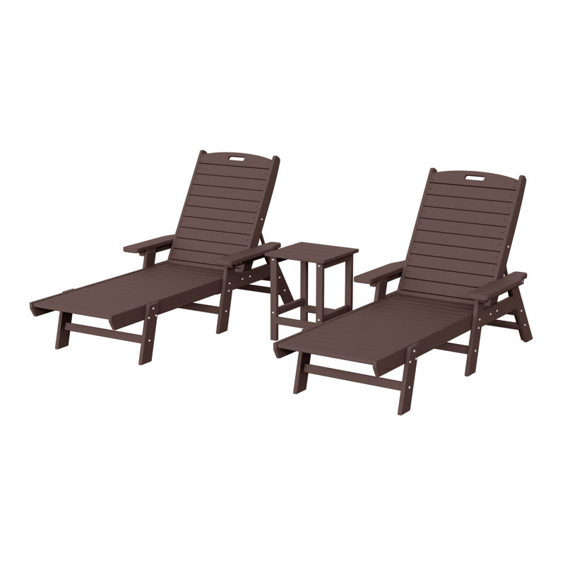 Ensemble de 3 chaises longues inclinables Laguna, Brun foncé