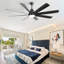 72 Inch Large Ceiling Fans With Lights And Remote Control 6 Wind Speed DC Motor Black For Living Room
