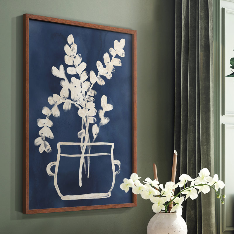 Vessel on Indigo I Framed Print - Solid Wood, 10" H x 8" W, Brown